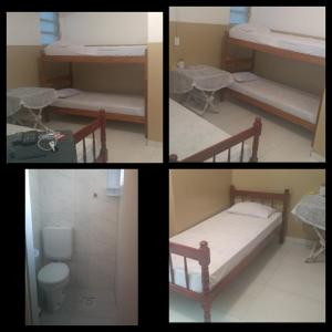 4 photos d'une chambre avec un lit et des toilettes dans l'établissement Pousada 146, à Campos dos Goytacazes