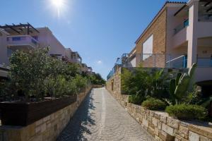 a stone alley with plants on the side of a building at Isida Hotel Agia Marina in Agia Marina Nea Kydonias