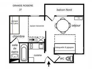 De plattegrond van Studio Méribel, 1 pièce, 4 personnes - FR-1-182-120