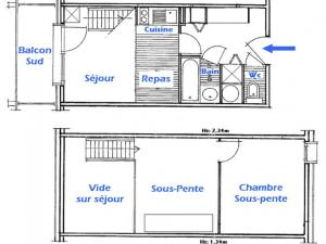 Appartement Les Saisies, 2 pièces, 6 personnes - FR-1-293-123の見取り図または間取り図
