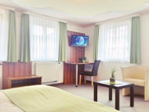 Televizorius ir (arba) pramogų centras apgyvendinimo įstaigoje Hotel Garni Goldene Traube