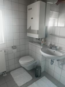 y baño con aseo y lavamanos. en Fewo Höhbergblick en Tauberbischofsheim