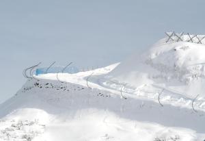 una montaña cubierta de nieve con un remonte en Alpský apartmán Zoncolan, en Ravascletto