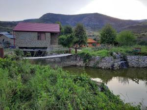 a building next to a river with a bridge at Hotel Skazka in Ijevan