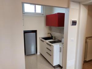 una piccola cucina con lavello e frigorifero di Ca' Francesca Suite Terrace in Venice a Venezia Altre 31 foto