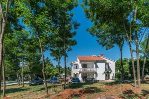 a white house in the middle of trees at Apartments Vienna in Zambratija