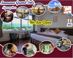 a collage of pictures of a room with a bed at Immana Grand Inle Hotel in Nyaungshwe Township