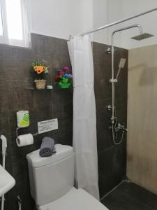 a bathroom with a shower with a toilet and a sink at Le Petit Hotel & Restaurant in Negombo