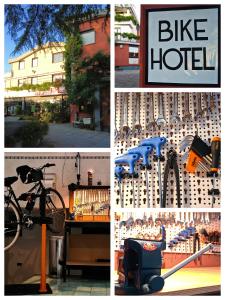 Caposele的住宿－Ristorante Albergo Gerardo Di Masi，一辆自行车旅馆四张照片的拼贴画