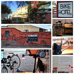 eine Collage von Fotos mit Fahrrädern und Gebäuden in der Unterkunft Ristorante Albergo Gerardo Di Masi in Caposele