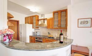 cocina con barra y botella de vino en Villa Antea Apartments, en Dubrovnik
