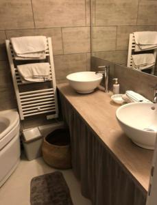 a bathroom with a sink and a toilet at Charmante maison de village à 50m de la plage in Excénevex