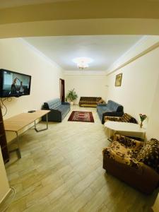 a living room with couches and a flat screen tv at ОТДЕЛЬНАЯ КВАРТИРА В ЦЕНТРЕ in Makhachkala