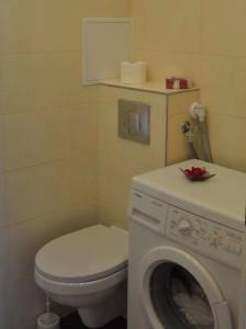 Apartament z Widokiem في غدينيا: حمام مع مرحاض وغسالة