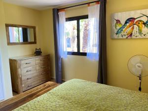 a bedroom with a bed and a dresser and a window at Cosy apartment in Corralejo, shared pool, 55 m² in Corralejo +10 photos