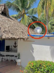 a house with a bowl on the side of it at HOUSE IN FRONT OF THE BEACH WITH POOL. COMFORTABLE in San Luis