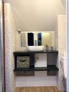 聖丹尼斯的住宿－Singes de la sagesse，一间带水槽和镜子的浴室