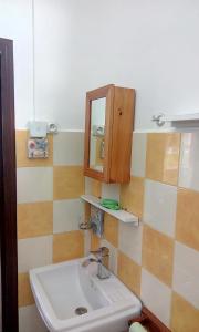 une salle de bain avec un lavabo et un miroir dans l'établissement Flambeau 2 Bedroom Apartment, à Trou aux Biches