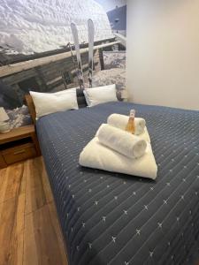 Posteľ alebo postele v izbe v ubytovaní SPA Apartament Jenny Ski&Fun widok na Skrzyczne i skocznię "Skalite"