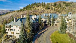 an aerial view of a resort with a mountain at 326 Kiva Condo access to Ski in Out in Avon