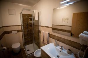 La salle de bains est pourvue d'une douche et d'un lavabo. dans l'établissement Agriturismo Dalla Natura la Salute, à Giustino