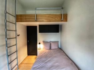 a bunk bed in a room with a ladder at Broncks Apartment 3 - Modern 1-Bedroom in the Heart of Tórshavn in Tórshavn