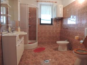 a bathroom with a shower and a toilet and a sink at Apartment Nela in Bale