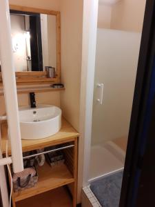 a bathroom with a sink and a shower at imperatrice eugenie in Luz-Saint-Sauveur