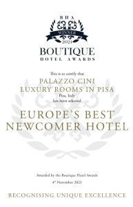 een poster voor Auberge hotel awards bij Palazzo Cini Luxury Rooms in Pisa in Pisa