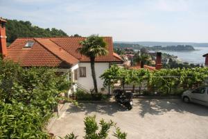 a house with a palm tree in a driveway at Apartment Vrenjak in Portorož