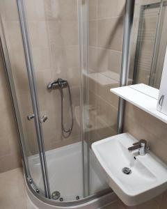a bathroom with a shower and a sink at S&S Apartman Banja Luka in Banja Luka +9 photos