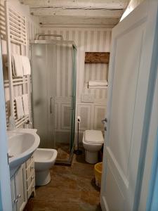 a bathroom with a shower and a toilet and a sink at Blusuite appartamento in Venice