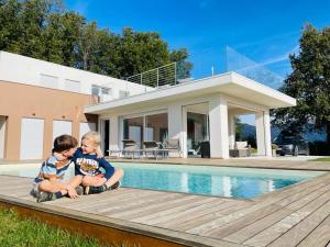 The swimming pool at or close to Villa Olympia Pool Sea View Mountains Lake Nature Sleeps 8 Air Conditioning Wi-Fi