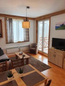 a living room with a couch and a tv at APARTMENTS FOKA&SPA - 600m from Gondola ski lift in Kopaonik