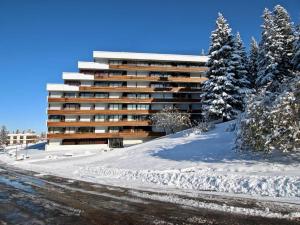 un gran edificio en la nieve con árboles nevados en Studio Chamrousse, 1 pièce, 4 personnes - FR-1-340-214, en Chamrousse