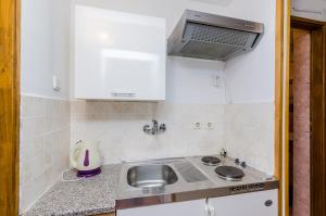 eine kleine Küche mit Spüle und Herd in der Unterkunft Apartments & Rooms Mihajica in Cavtat