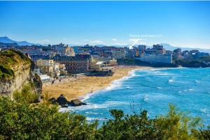 a view of a beach with buildings and the ocean at Hôtel Florida in Biarritz