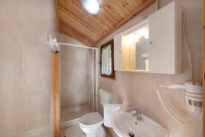 a bathroom with a sink and a toilet and a shower at Casa Bucaneve in Barzio