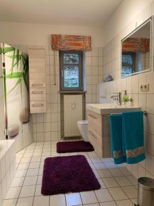 y baño con lavabo, aseo y bañera. en Ferienwohnung Silvia Schmalzbauer, en Passau