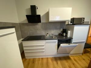 ボルナにあるSchöne 2 Raumwohnung in Bornaのシンクとカウンターのある小さなキッチン