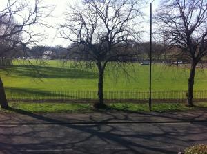 een hek met bomen en een grasveld bij Chadwick Guest House in Middlesbrough