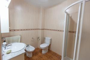 a bathroom with a toilet and a sink and a shower at Casa Martina Pampaneira in Pampaneira +52 photos