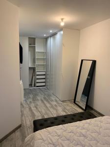a bedroom with a mirror and a closet at Beau duplex 90m2 au calme in Buchères