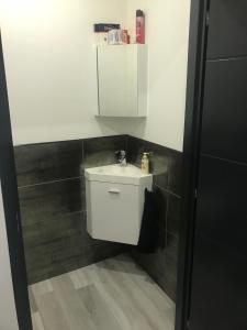 a bathroom with a toilet and a sink at Beau duplex 90m2 au calme in Buchères +7 photos