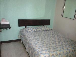 a bedroom with a bed in a room with a mirror at Hotel San Andres in Xalapa