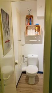 een kleine badkamer met een wit toilet in een kamer bij Côté lac in Gérardmer +19 foto's