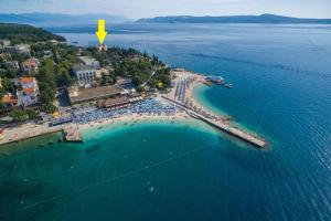an aerial view of a beach in the water at Apartments Villa Vanda in Selce