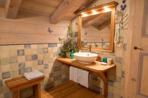 een badkamer met een wastafel en een spiegel bij Baite Di Pra in Spiazzo