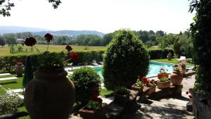 A view of the pool at Podere Lamaccia - bed and kitchinette or nearby