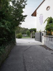 un vialetto di fronte a un edificio bianco di House Wisteria a Kostanjevica na Krasu